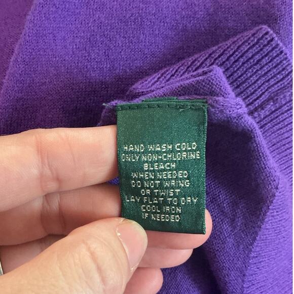 Ralph Lauren Womens Ruffle Neck Cashmere Blend Cardigan Sweater Aubergine Purple - Picture 7 of 7